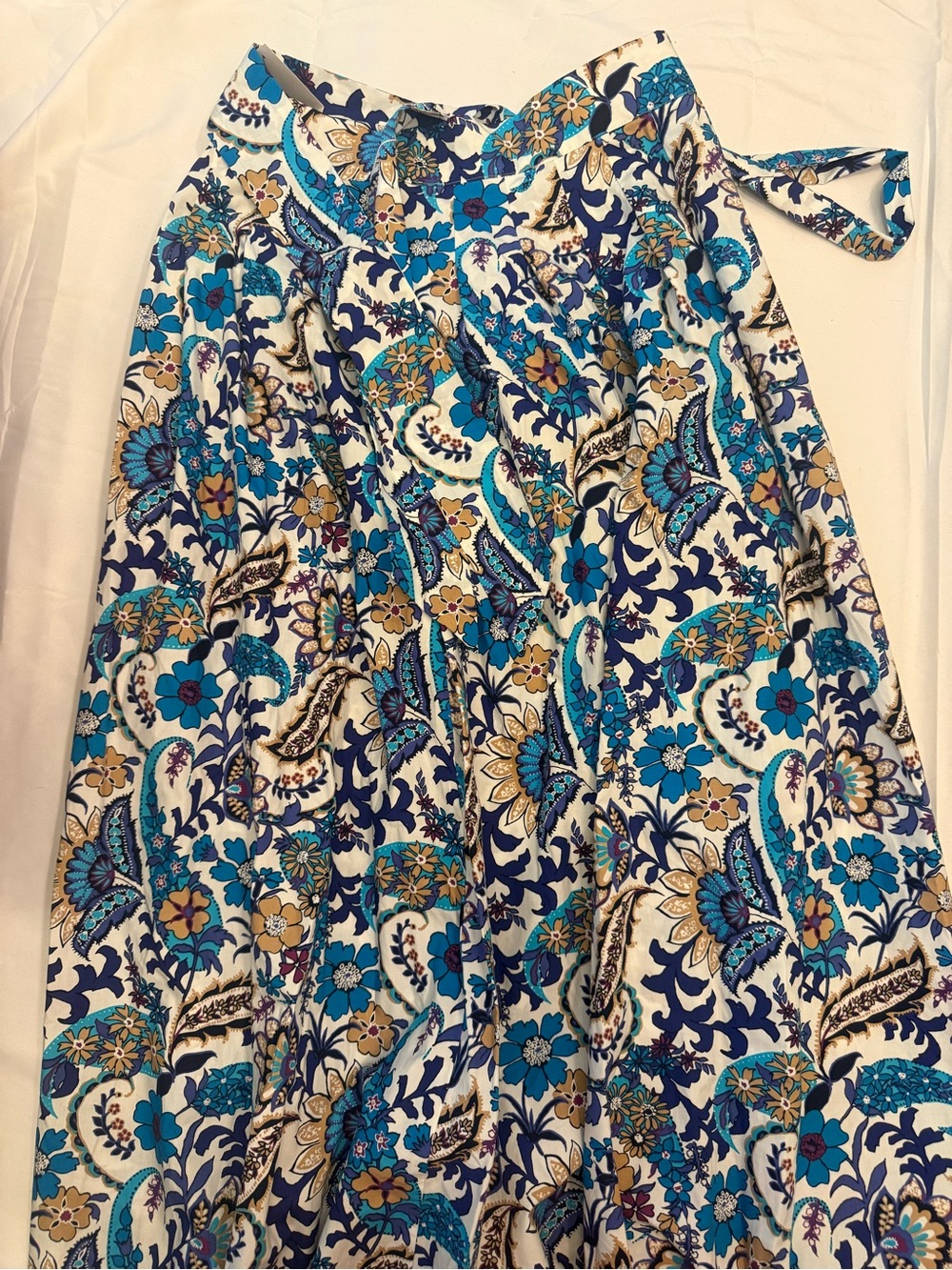 Talbots Turquoise Navy Floral Paisley Midi Skirt